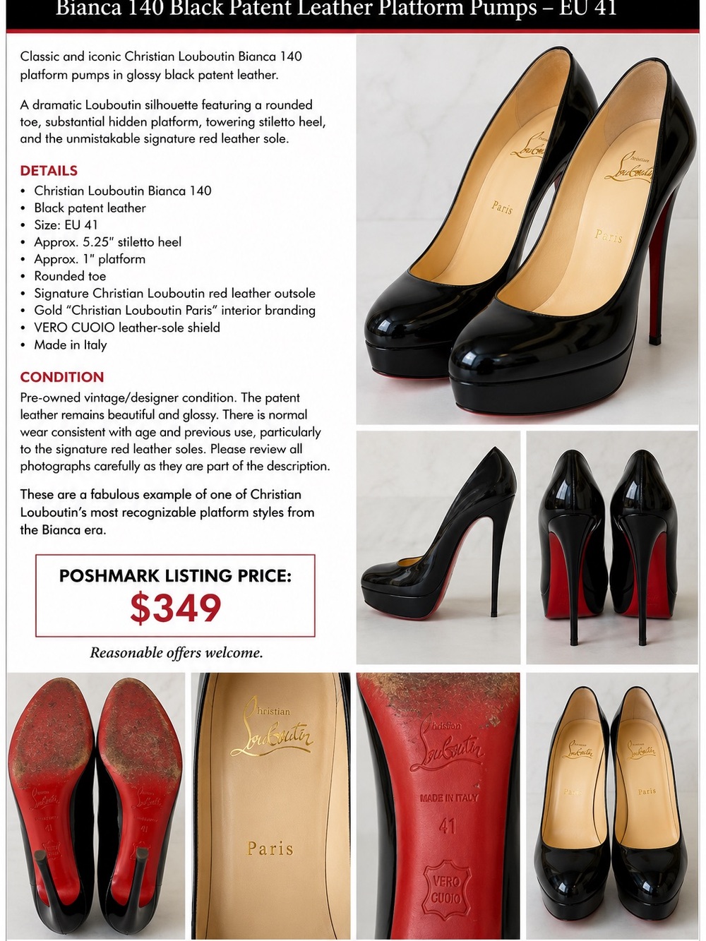 Christian Louboutin Bianca 140 Black Patent Leather Platform Pumps